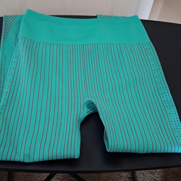 Fabletics Pants - Fabletics Teal Striped High-Waisted Leggings NWOT Inseam approx 26.5 in